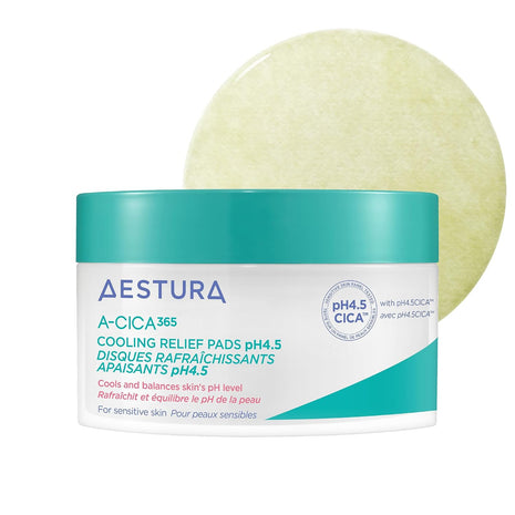 AESTURA A-CICA365 Cooling Relief Toner Pads pH4.5 with Centella Asiatica + Hyaluronic Acid for Redness + Skin Barrier Support | Soothes & Calms | Suitable for Sensitive + Rosacea-Prone Skin, 60 Pads