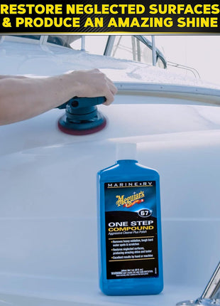 Meguiar's Marine/RV One Step Compound, M6732, Removes Oxidation, Stains, Scratches, and Water Spots, Restores Color and Shine to Fiberglass Gel Coat Finishes, Christmas Gift Ideas for Car Dads, 32 Oz