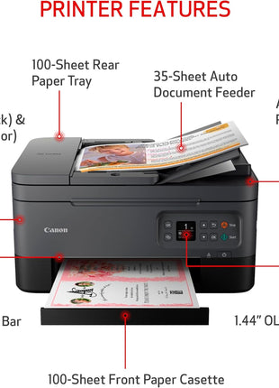 Canon PIXMA TR7020a All-in-One Wireless Color Inkjet Printer, with Duplex Printing, Mobile Printing, and Auto Document Feeder, Black, Works with Alexa