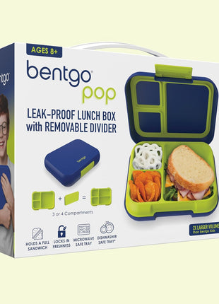 Bentgo Pop Leak-Proof 3-4 Compartment Bento-Style Lunch Box | For Kids Ages 8+ & Teens, 5-Cup Capacity, Removable Divider, Microwave & Dishwasher Safe, BPA-Free (Navy Blue/Chartreuse)