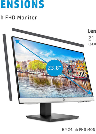 HP 24mh FHD Monitor - Computer Monitor with 23.8-Inch IPS Display (1080p) - Built-in Speakers and VESA Mounting - Height/Tilt Adjustment for Ergonomic Viewing - HDMI and DisplayPort - (1D0J9AA#ABA)