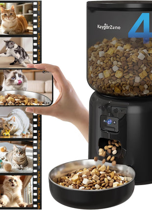 Fansafurn Automatic Cat Feeder with 2K HD Camera, Automatic Dog Feeder with App Control via 2.4G/5G WiFi, Dual Power System & Voice Recording, 4L Food Dispenser for Cats and Small Dogs, Black