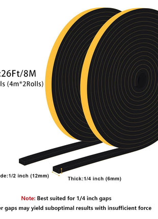 Weather Stripping Door Seal Strip, Strong Adhesive, Lightproof, Noise-Reduction, Weatherproof Foam Tape Insulation for Sliding Door,Front Door Frame, Windows, Cut Energy Bills, 1/2 in x 1/4 in