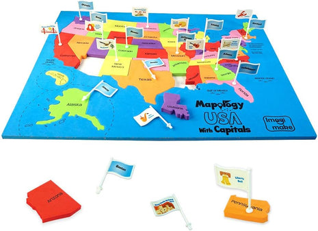 Imagimake Mapology USA Map Jigsaw Puzzle, Learn States, Capitals with Flags | Educational Geography Toy, 50 State Puzzle, Learn USA Capitals, Birthday Gift for Boy & Girl Ages 5,6,7,8,9,10,11,12 Year Old