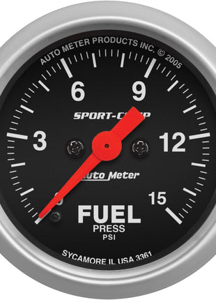 Auto Meter 3361 Sport-Comp Electric Fuel Pressure Gauge, 2-1/16 inch (52.4mm)