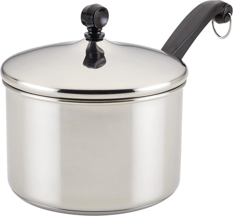 Farberware Classic Series Stainless Steel Sauce Pan with Lid, 3-Quart, Stainless Steel Pans, Induction Cookware