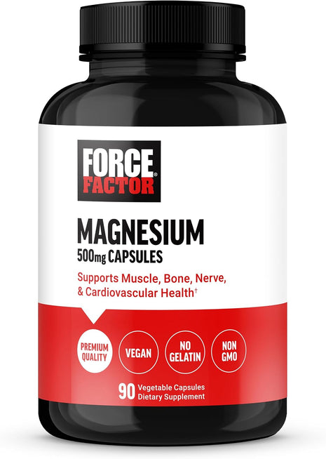 Force Factor Magnesium Supplement 500mg 90 Capsules and L Theanine Stress Relief 60 Capsules Bundle