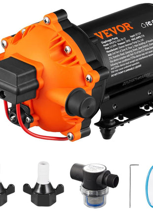 VEVOR Water Diaphragm Pump, 12V DC, 5.5 GPM Flow, 70 PSI Rated Pressure (40-100 PSI Adjustable), 1/2 inch MNPT Self Priming Sprayer Pump with Pressure Switch for Car Washing, Agricultural Irrigation