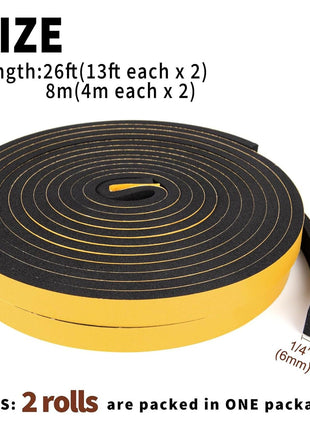 Yotache Weather Stripping Door Seal Strip 1/2 inch x 1/4 inch, 2 Rolls x 13Ft, New Adhesive Foam Insulation Tape for Door Frames, Windows, Total 26Ft