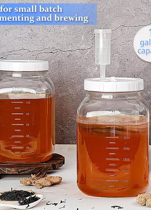 1 Gallon Large Fermentation Jars, 4.3" Wide Mouth Glass Jar, 2 Pack | 100% Airtight Lid, BPA-Free, Dishwasher Saf, Pickle Jar with 2 SCREW Lid, 3 Airlock and 2 Scale Mark for Sourdough Starter