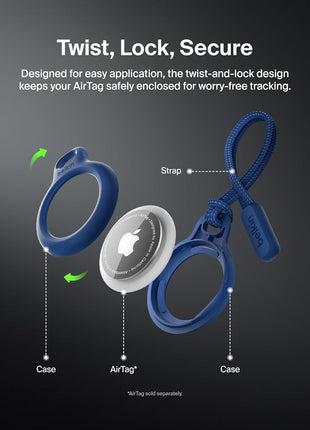 Belkin Apple Airtag Secure Holder With Strap - Apple Air Tag Keychain - Airtag Holder With Strap For Key Ring - Airtag Keychain Accessories - Scratch Resistant Airtag Case With Raised Edges - Blue