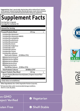 Garden of Life Dr. Formulated Probiotics Once Daily Prenatal - Acidophilus and Bifidobacteria Probiotic Support for Mom and Baby – Shelf Stable - Gluten, Dairy, and Soy-Free - 30 Vegetarian Capsules