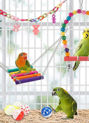 Swing Hanging Standing Chewing Toy Hammock Climbing Ladder, Cage Colorful Toys Suitable for Budgerigar, Parakeet, Conure, Cockatiel, Mynah, Love Birds, Finches
