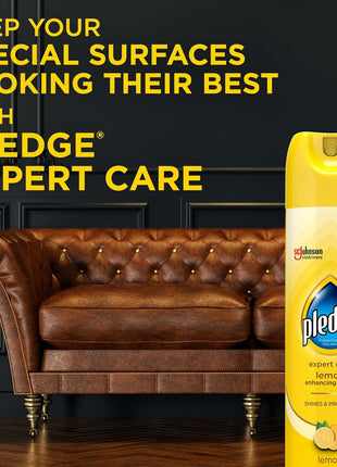 Pledge Enhancing Polish Spray, Wood Furniture & Stainless Steel Polish, Remove Dust and Fingerprints, Fast Shine and Protect, Prevent Scratches & Knicks - Lemon Scent, 9.7oz