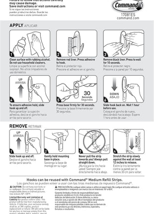 Command Medium Designer Hooks, 2 Hooks and 4 Command Strips, Damage Free Hanging Wall Hooks with Adhesive Strips, No Tools Adhesive Hooks for Hanging, Organization and Storage, Holds up to 3 lb
