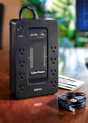 CyberPower ST625U Standby UPS Battery Backup and Surge Protector | 4 Surge-Only, 2x USB-a, 890j Surge, Simulated Sine Wave