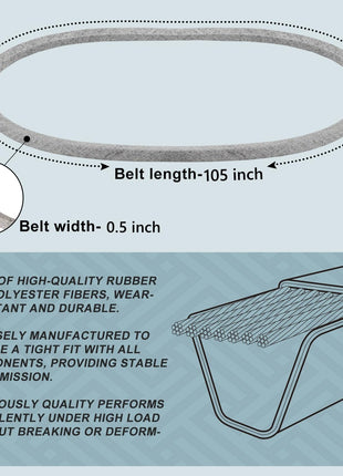 1/2 x 105'' Deck Belt 405143 for Husqvarna YTH22V46 YTH20K46 YTH21K46 YTA22V46 584453101 532405143 Craftsman Poulan Pro 46 Inch (405143)