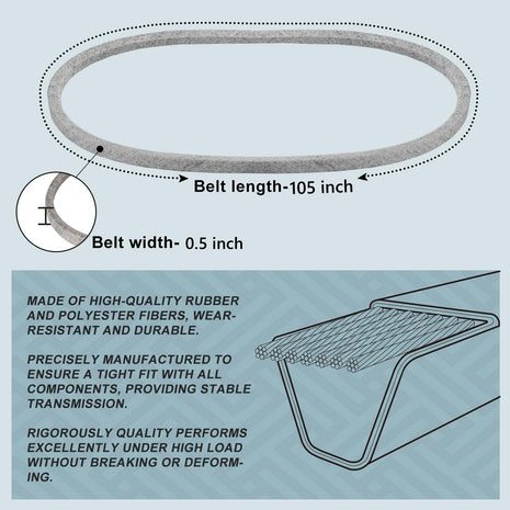 1/2 x 105'' Deck Belt 405143 for Husqvarna YTH22V46 YTH20K46 YTH21K46 YTA22V46 584453101 532405143 Craftsman Poulan Pro 46 Inch (405143)