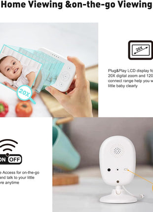 Simyke Video Baby Monitor with App and Screen 1080P Camera, Cry Detection, Lullabies, Two Way Talk, Night Vision, Face Detection, Wall Mount, Connect Smart Watch, Temperature Monitoring, Gift for Baby