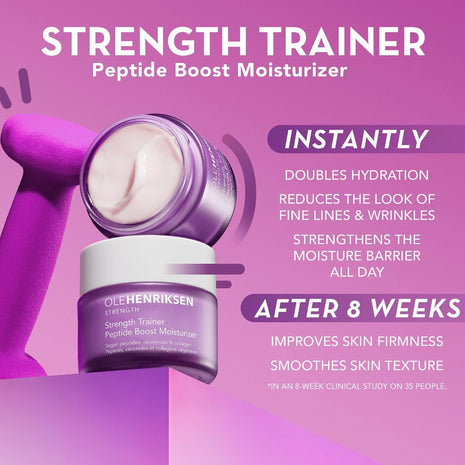 Ole Henriksen Strenth Trainer Peptide Boost Facial Moisturizer with ceramides and collagen Full Size UNBOXED 1.7 fluid ounces 50 milliliter Jar