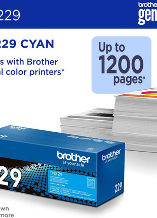 Brother Genuine TN229C Cyan Standard Yield Printer Toner Cartridge - Print up to 1,200 Pages(1) | Office printing with 1200 page yield for document production and color accuracy