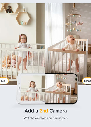 ARENTI 4MP Baby Monitor with 2 Cameras, 5inch Screen Video Baby Monitor, Dual-Band 2.4G/5G WiFi with App, Split-Screen View, Auto Tracking, Cry&Motion Detection, Temp&Humidity, Night Vision, 2-Way Talk