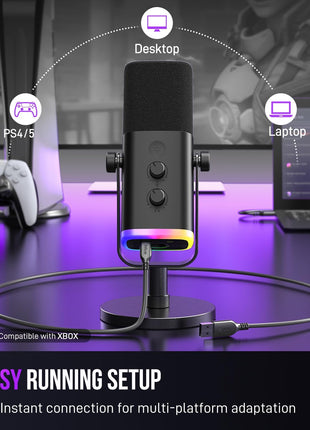 FIFINE AmpliGame AM8 USB/XLR Dynamic Microphone for Gaming Streaming | Podcast Mic with RGB Light, Mute Button, Headphones Jack, Desktop Stand, for Vocal Recording Singing YouTube