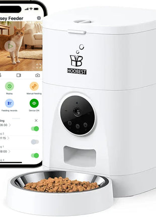 4L Automatic Pet Feeder - Smart Feeder for Cats & Dogs with 2K Camera, 2-Way Audio, App Control, Timer, and Dual Power. WiFi-Enabled, Programmable Feeding for a Healthier Pet Routine.