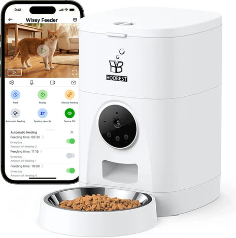 4L Automatic Pet Feeder - Smart Feeder for Cats & Dogs with 2K Camera, 2-Way Audio, App Control, Timer, and Dual Power. WiFi-Enabled, Programmable Feeding for a Healthier Pet Routine.