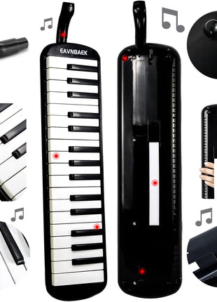 Eavnbaek 32 Keys Melodica Instrument, Soprano Melodica Air Piano Keyboard Pianica with 2 Soft Long Tubes, 2 Short Mouthpieces and Carrying Bag (Black)