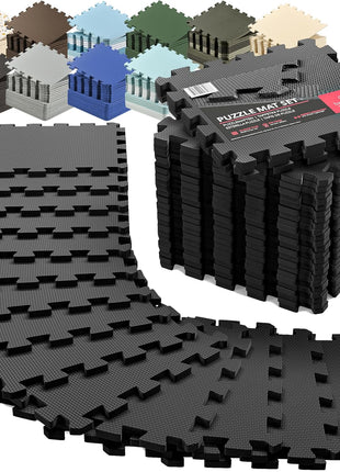 bemaxx Gym Mats Set - 18 pcs EVA Interlocking Foam Floor Tiles (12.6 inchx12.6 inchx0.4 inch) 18sqft Protective Gym Flooring Sports Home Workout Exercise Mats Puzzle Garage Fitness Play-Room Pool Treadmill Bike