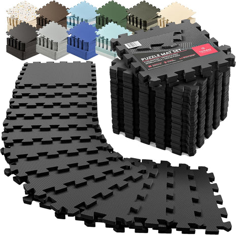 bemaxx Gym Mats Set - 18 pcs EVA Interlocking Foam Floor Tiles (12.6 inchx12.6 inchx0.4 inch) 18sqft Protective Gym Flooring Sports Home Workout Exercise Mats Puzzle Garage Fitness Play-Room Pool Treadmill Bike