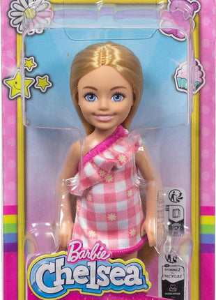 Barbie Chelsea Doll, Small Doll Wearing Removable Checked Dress & Pink Shoes with Blonde Hair & Blue Eyes