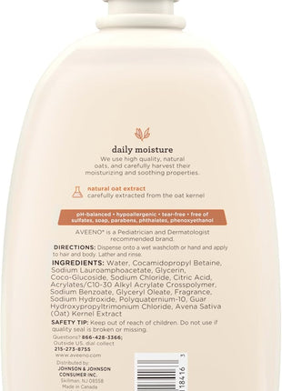 Aveeno Baby Daily Moisture Gentle Baby Body Wash and Shampoo with Oat Extract, 2-in-1 Baby Wash & Hair Shampoo, Tear-Free, pH Balanced for Sensitive Skin & Hair, Lightly Scented, Value Size 33 Fl Oz
