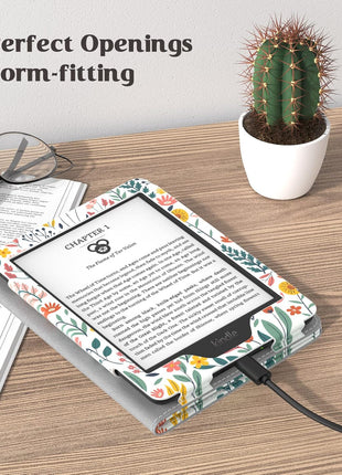 MoKo Case Fits All-New 6 inch Kindle (11th Generation, 2024/2022 Release)(10/8th Gen,2019/2016), Ultra Lightweight PU Shell Cover with Auto Wake/Sleep for Kindle 2024, Flowers