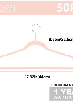 MIZGI Premium Velvet Hangers (50 Pack) Heavy Duty - Non Slip Felt Hangers - Blush Pink - Rose Gold 360 Degree Swivel Hooks,Space Saving Clothes Hanger,Durable Strong Hanger for Suits,Coats,Dress