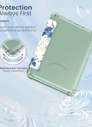 MoKo Case for All-new 7 inch Kindle Paperwhite 12th Gen 2024&Kindle Colorsoft Signature Edition 2024,Ultra Clear Soft Flexible Transparent TPU Back Cover Light Shell with Auto Wake/Sleep,White Blue Floral
