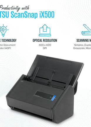 IX500 Fujitsu ScanSnap Duplex Document & Receipt Scanner, Mac/PC, USB 3.0 | High-Speed Duplex Scanning, 16V Power, Wireless & Cloud-Enabled, Sharp Results, User-Friendly Interface, Photos & Documents