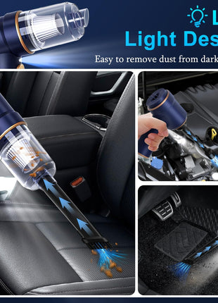 KMM Handheld Car Vacuum Cleaner, 9000Pa Vacuum Cleaner and Air Duster, 120W High Power Hand Held Vacuum with LED Light and Multi-Nozzles for Car, Home, Office, Pet