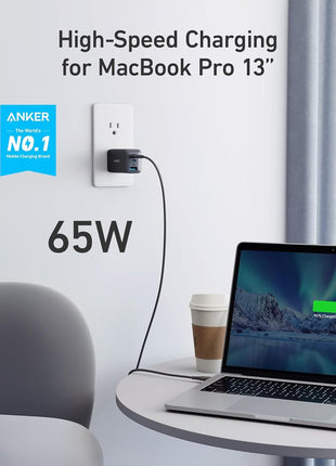 Anker USB C Charger(Nano II 65W), PPS 3-Port Fast Compact Foldable Wall Charger for MacBook Pro/Air, iPad Pro, Galaxy S20, Dell XPS 13, Note 20/10+, iPhone 16/16 Pro, Steam Deck, and More