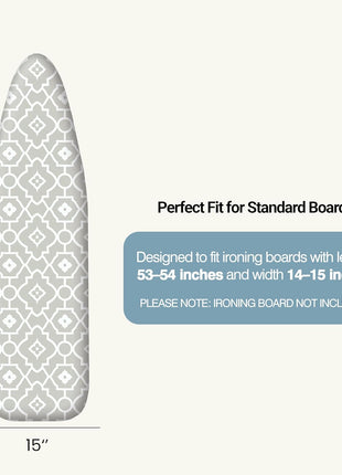 UniSimp Ironing Board Cover and Pad 15"x54" Extra Thick Natural Cotton, Scorch and Stain Resistant Padding, Standard Size Iron Board Cover with Fasteners Heavy Duty Elastic Edge, Heatproof Geometric