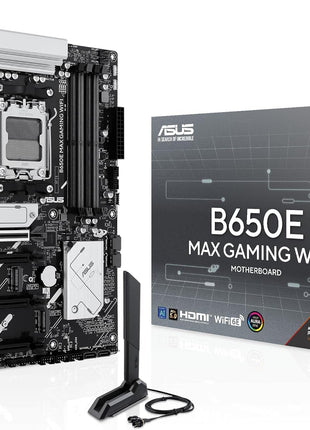 ASUS B650E MAX Gaming WiFi AMD B650 ATX Motherboard, DDR5, PCIe 5.0 Ready, 3X M.2 Slots, Wi-Fi 6E, Realtek 2.5Gb Ethernet, DisplayPort, HDMITM, USB 10Gbps Type-A & Type-C®, BIOS FlashbackTM, Aura Sync