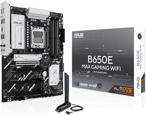 ASUS B650E MAX Gaming WiFi AMD B650 ATX Motherboard, DDR5, PCIe 5.0 Ready, 3X M.2 Slots, Wi-Fi 6E, Realtek 2.5Gb Ethernet, DisplayPort, HDMITM, USB 10Gbps Type-A & Type-C®, BIOS FlashbackTM, Aura Sync