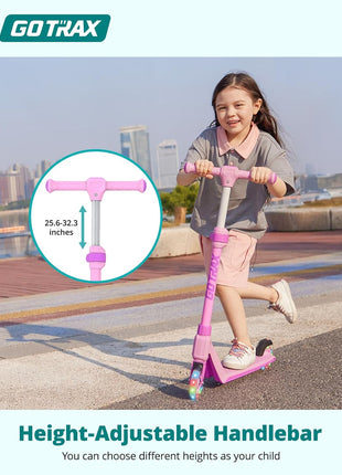 Gotrax K03 Kids Kick Scooter, LED Light, 2 Wheels for Boys & Girls 3+, Gift | Adjustable Handlebar, Easy Assembly, Lightweight, ABEC-7 Bearings, Wide Anti-Slip Deck, Rear Brake, Max Load 110 lbs, Pink