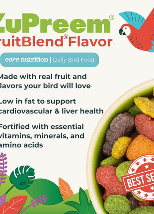 ZuPreem FruitBlend Bird Pellets, Daily Bird Food for Parrot, Conure, Caique, African Grey, Eclectus, Small Cockatoo, Core Nutrition for Medium Large Birds, Parrot Food (ML, 3.5 lbs)