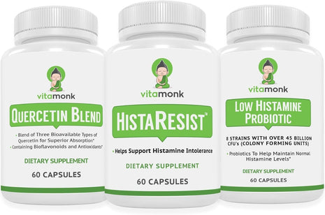 VitaMonk Quercetin, HistaResist & Low Histamine Probiotics - Immune, Digestive & Antioxidant Support - Quercetin 500mg, DAO Enzyme, 45 Billion CFU