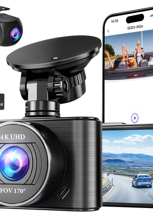 Dash Camera, 4K/1080p Dash Camera Front and Rear, Built-in 5GWiFi, Dash Cam with 64GB SD Card, Full HD 2.0" IPS Screen, for App Control, G-Sensor, Loop Recording, and Parking Mode