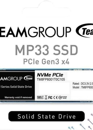 Team Group TM8FP6001T0C101 MP33 M.2 2280 1TB PCIe 3.0 x 4 with NVMe 1.3 3D NAND Internal Solid State Drive