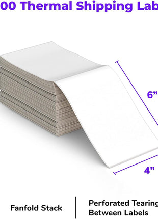 Rollo Direct Thermal Shipping Labels - Pack of 500 4x6 Thermal Labels Fanfold - Perforated and Strong Adhesive (Commercial Grade)