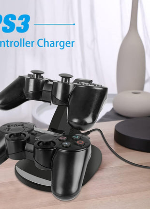 VSEER PS3 Controller Charger, Dual Console Charger Charging Docking Station Stand for PS3 with LED Indicators, Black